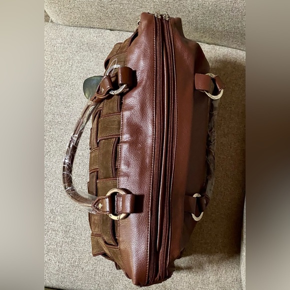 🔥KI - KE Leather Suede Zipper Accent Italian Satchel Bag🔥 NEW - Picture 5 of 14